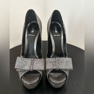Fendi Silver Dot Heels a/ Bow Accent